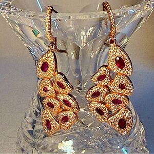 Elegant rose gold-filled sterling pave ruby Gold nugget drop earrings